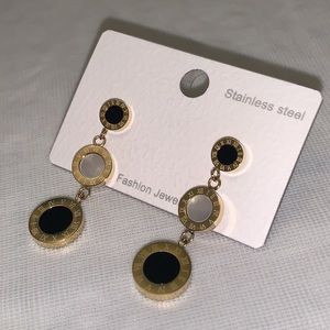 Gold Opal and Black Dangle Bulgari Like Earrings